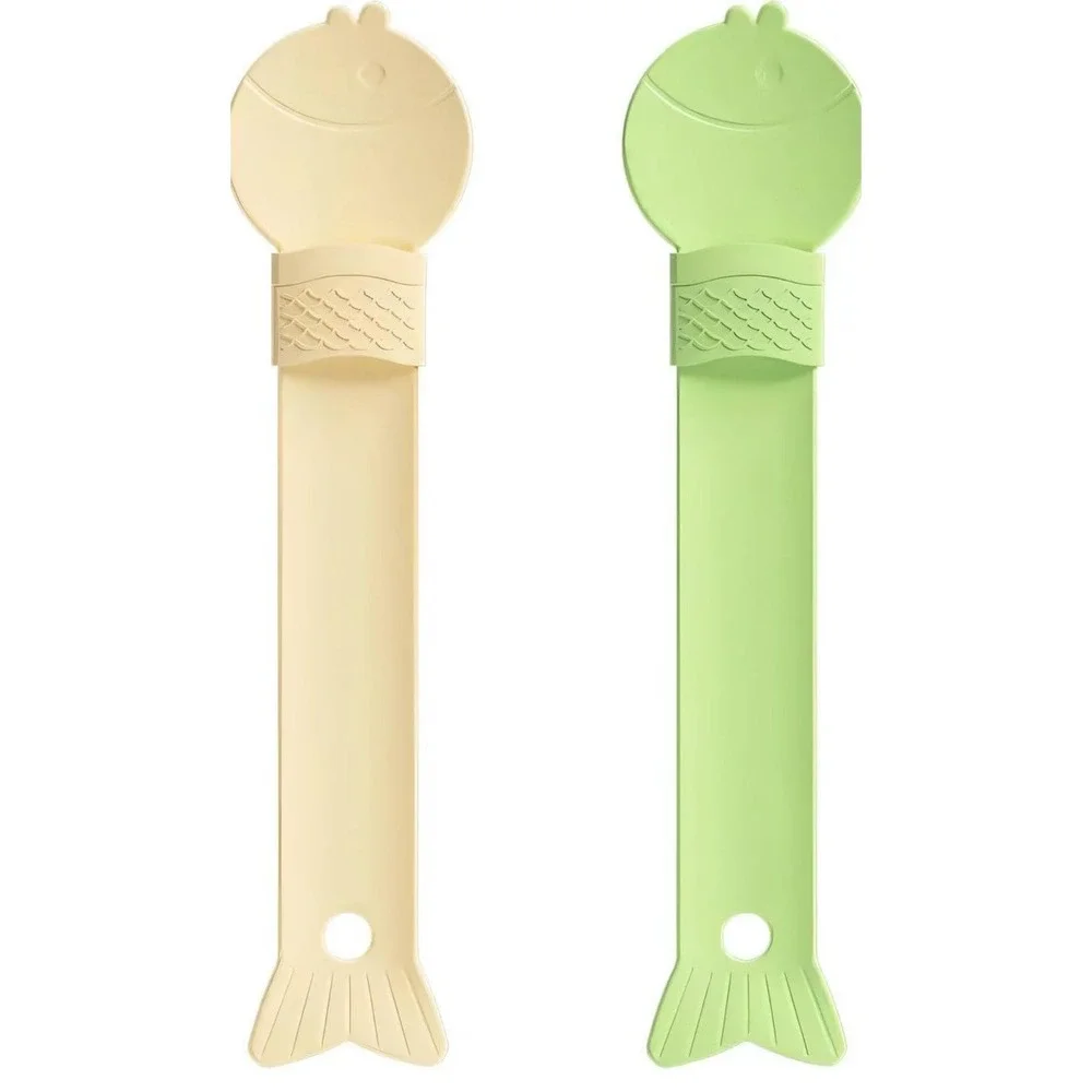 2 Pc Cat Food‎ Spoon Strip Feeder Wet Snack Ladle Plastic 11 x 3 Green & Beige